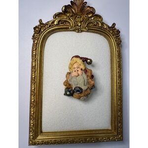 Vintage Santa Claus Brooch Hand Carved Look Christmas Pin Workshop Santa